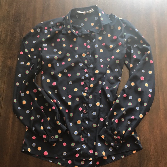 The Blouse Company by Charlotte Ford Tops - Vintage Navy Blue Blouse with Colorful Polka-Dots